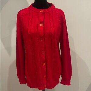 Dark Red Cable Knit Button-Up Sweater vintage medium